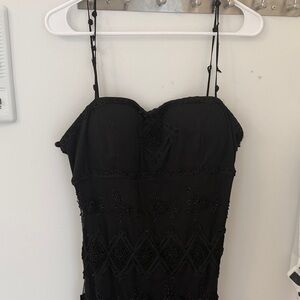 Kroshetta by Papillon Black Lace Beaded Handkerchief Hem Dress NWT